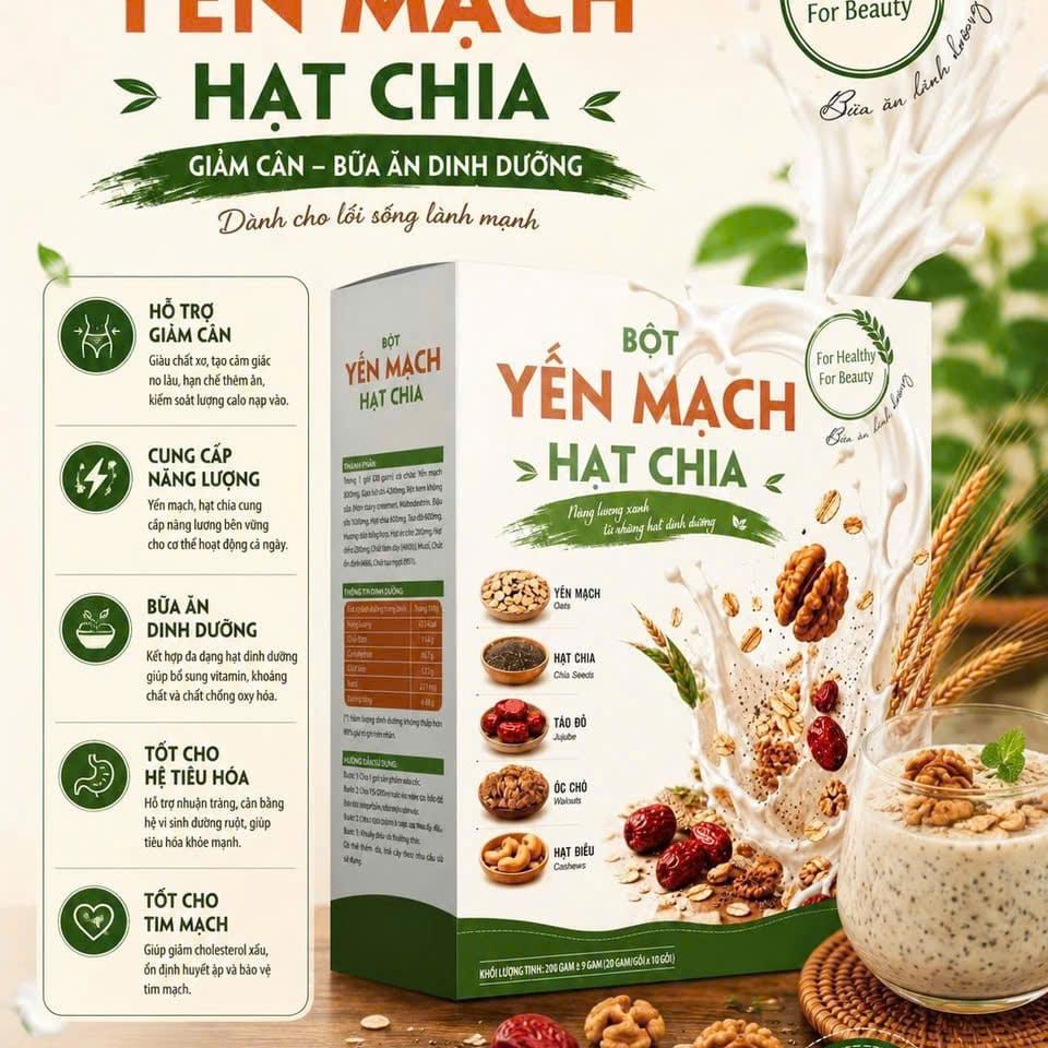 Bột yến mạch- Hạt chia hộp 15 gói/15gam